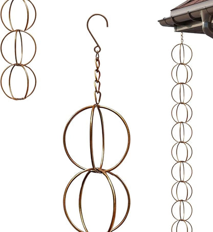 Metal Iron Ring Rain Chain for Gutters, Rust Resistant Outdoor Rain Catcher, Perfect for Heavy Rain, Indoor/Outdoor Decoration, Dark Bronze Finish
