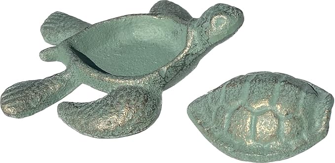 Top Brass Sea Turtle Key Hider Figurine - Cast Iron Garden Statue with Secret Storage Compartment Jewelry Trinket Box - Indoor/Outdoor Ocean Beach Decor