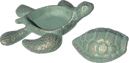 Top Brass Sea Turtle Key Hider Figurine - Cast Iron Garden Statue with Secret Storage Compartment Jewelry Trinket Box - Indoor/Outdoor Ocean Beach Decor