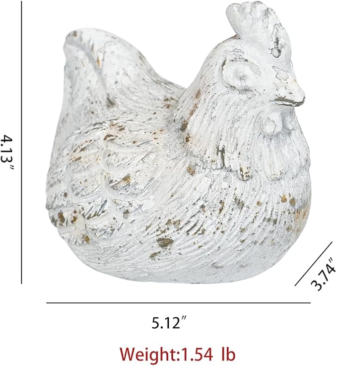 Chicken Figurine Chicken Kitchen Decor Cement Hen Figurine Rustic Hen Garden Statues Figurines Artwork for Outdoor, Backyard, Patio and Home Kitchen Decoration(White)