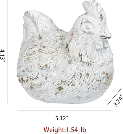Chicken Figurine Chicken Kitchen Decor Cement Hen Figurine Rustic Hen Garden Statues Figurines Artwork for Outdoor, Backyard, Patio and Home Kitchen Decoration(White)