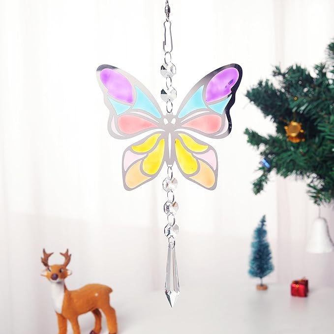 Wind Spinner Suncatcher Colorful Butterfly for Outside Durable 3D Stainless Steel Wind Pendant Hanging Art Ornaments for Garden Yard Balcony Decor