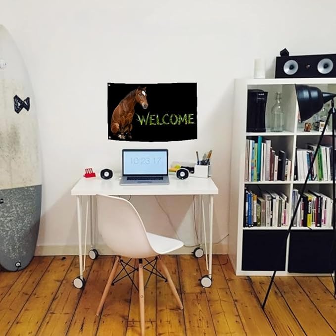 Horse Welcome Flag 3X5FT, Farm House Flags, Horse Meme Banner,Both Sides Printed, Men Women Banner,Vibrant Colors, Double Stitched with 2 Brass Grommets, Bar Garden Street Decoration, GYM, Office Decor,Indoor Outdoor Use,Gifts. (Horse, 3x5ft)