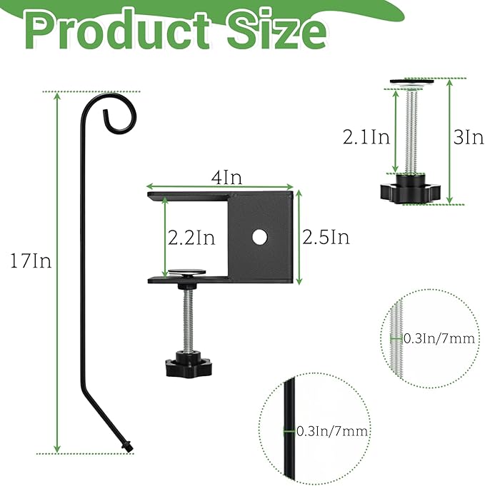 4 Pack Heavy Duty Deck Hook, 17 Inch Railing Hook, 360 Degree Swivel Plant Hanger, Solid Metal Deck Hangers for Hanging Bird Feeders, Wind Chimes, Lanterns and Flower Pots, Black