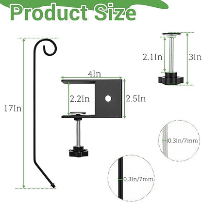 4 Pack Heavy Duty Deck Hook, 17 Inch Railing Hook, 360 Degree Swivel Plant Hanger, Solid Metal Deck Hangers for Hanging Bird Feeders, Wind Chimes, Lanterns and Flower Pots, Black