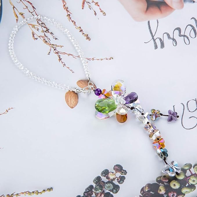 H&D HYALINE & DORA Car Charms Rear View Mirror Accessories,Crystals Ornaments Chandelier Crystals Hanging Prisms Fengshui Suncatcher Rainbow Pendant Maker Car Charm (Colorized)
