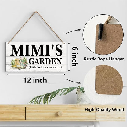 Mimi Gifts Outdoor Garden Wooden Sign Decor, Indoor Garden Decoration Hanging Signs 12x6 Inches, Outdoor Porch Yard Wall Art Decor Sign, Mother's Day Gifts Birthday Gift for Mom Grandma