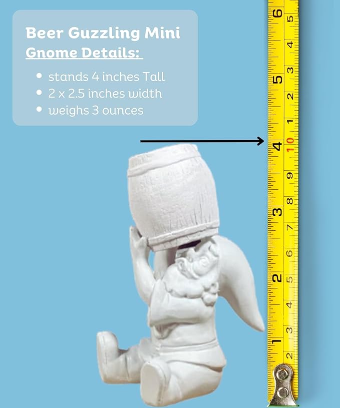Gnometastic Gnude Mini Gnomes - Unpainted Gnome Statue, Beer 4in Tall - DIY Paint Your Own Gnome - Indoor, Outdoor Funny Garden Gnomes to Paint for Adults, Polyresin