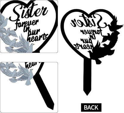 11 inch Metal Sister Memorial Stake Grave Decorations for Cemetery Gravesite Sympathy Markers Waterproof Memorial Gifts for Loss of Sister Tombstones Plaque Outdoors Lawn Yard Decor