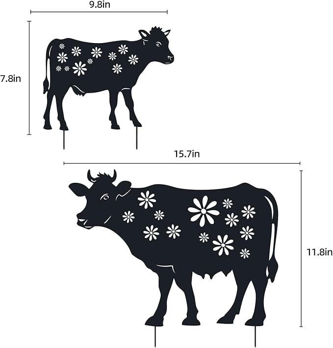 Cow Metal Stakes Garden Decor,Gifts for Women/Men/Cow Lovers,Black Silhouette Statues Outdside Decoration for Summer Garden Decor,Patio,Lawn,Backyard,Pathway,Forests,Walkway