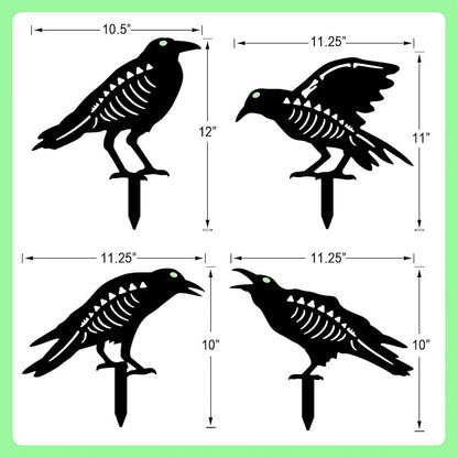 Halloween Black Crow Garden Stake Decor 4 Pack Scary Raven Silhouette Metal Yard Signs with Glow-in-The-Dark Eyes for Outdoor Halloween Decorations (Crow Black)