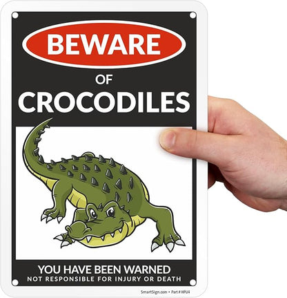 SmartSign Beware Of Crocodiles Warning Sign - 10"x7", 40 mil Laminated Rust-free Aluminum - Metal Signs for Wall Decor, Outdoors, Patio, Gifts, Cafe - Crocodile Theme, Made in USA