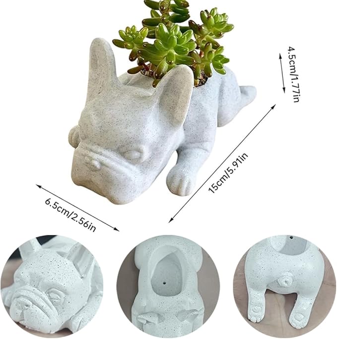 OULIGET Resin Dog Sculpture,Mini French Bulldog Garden Statue Planter Pots with Drainage Hole,Cute Bonsai Flower Pots Ornaments for Indoor Office Outdoor Balcony