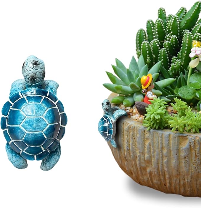 Resin Hanging Sea Turtle for Pot, Tortoise Figure Flower Pot Hugger Plant Pot Hanger Small Statue Terrapin Sculptures for Bonsai Planter Terrarium Garden Decor