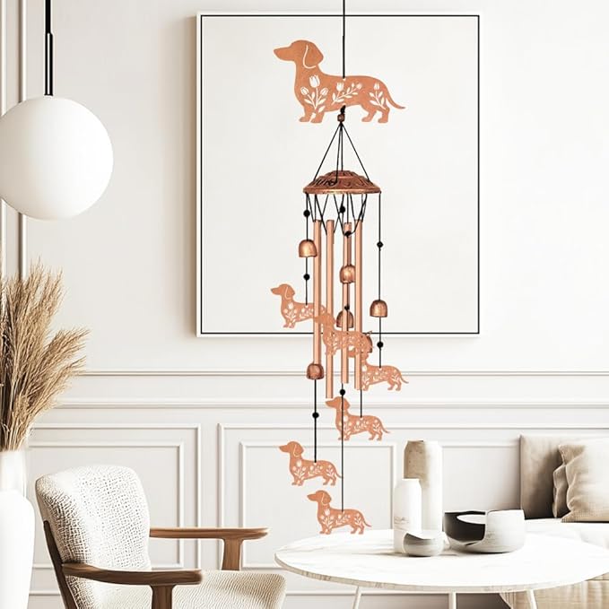 Wind Chimes for Outside, Melodious Melodic Tones Dachshund Style Windchimes Suitable for Outdoor Garden Patio Porch Decor, Unique 33“ Metal Memorial Wind Chimes Friendship Gifts for Women