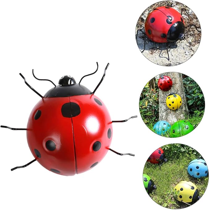 balacoo 1pc Seven Star Ladybug Ornament Animal Garden Statues Iron Ladybug Ladybugs Wall Sculptures Metal Ladybug Wall Art Outdoor Fencing Decor Ladybug Crafts Iron Parts Red Beetle, 29X22X11CM