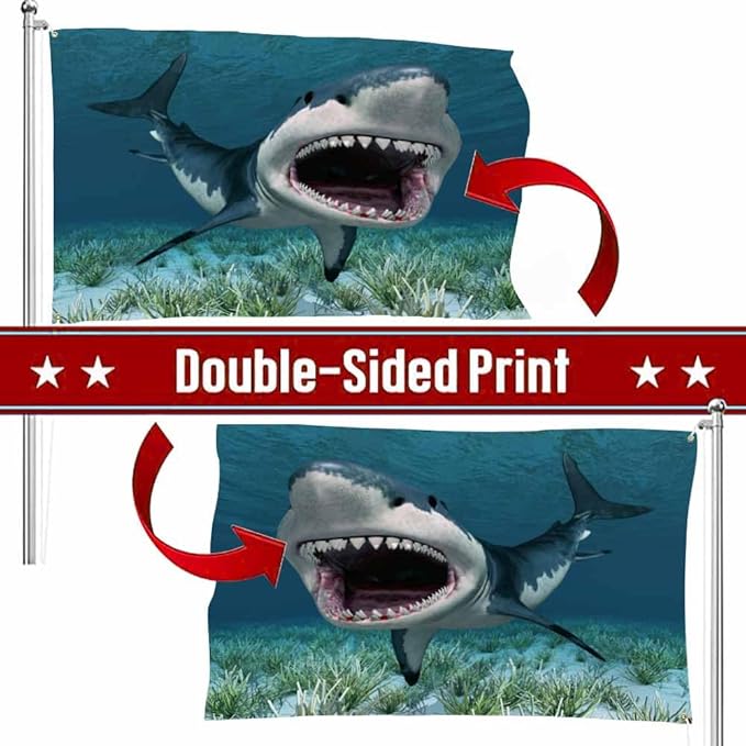 Swono Great White Shark Flag - 3x5 Ft Underwater Coral Ocean Fish Flag for Outdoor, Indoor, Office, Workplace, Home, Garden, Business
