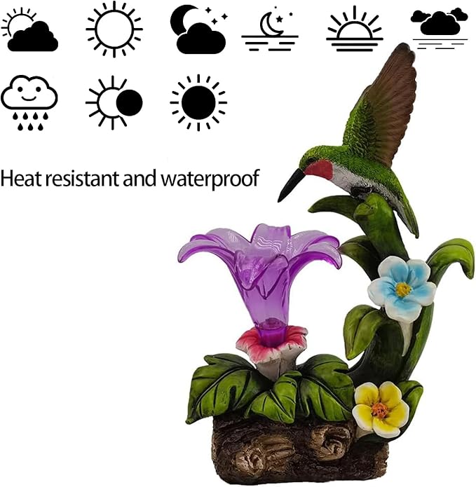 Eletina Resin Hummingbird Solar Light with Flower Garden Decorations,Waterproof Statues and Figurines Light Garden Art for Patio Lawn Yard Decorations (Resin Hummingbird Solar1)