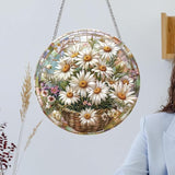 Daisy Flower Stained Window Hangings with Chain – Round Acrylic Wild Flower Ornament for Garden, Patio and Indoor Decor, Housewarming Gift for Mom,Mother, Grandma
