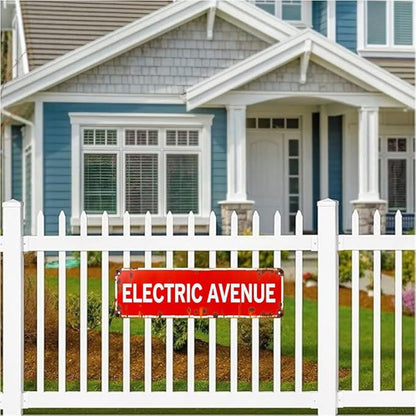 16 * 4 Inches Retro Tin Sign "ELECTRIC AVENUE" - Outdoor Decor for Garage/Bedroom/Patio - Quirky Wall Decor, Metal Signs, Beachy Room Decor