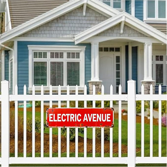16 * 4 Inches Retro Tin Sign "ELECTRIC AVENUE" - Outdoor Decor for Garage/Bedroom/Patio - Quirky Wall Decor, Metal Signs, Beachy Room Decor