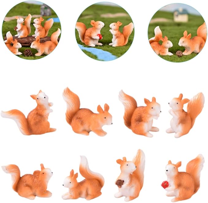 Yardwe 32 Pcs Little Squirrel Ornament Micro Ornaments Squirrel Shape Decor Miniature Squirrel Ornament Fairy Garden Adornment Squirrel Figures Mini Bunny Toys Kid Toys Statue Plant Resin