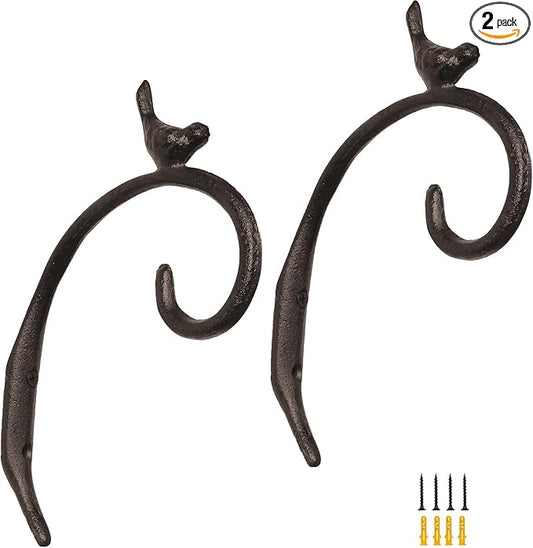 Z metnal Cast Iron Plant Hanger - 5.2 inch Little Bird Rustic Wall Mounted Hanging Basket Holder for Outdoor Garden, Patio, Porch Decor - Heavy Duty Metal Hook Bracket, 2 pcs