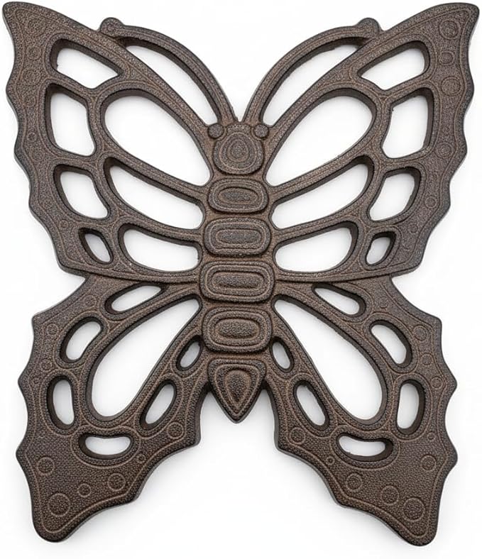 Comfy Hour 11" Brown Butterfly Cast Iron Stepping Stone, Rustic Antique Vintage Figurine Style Home Decor, Heavy Duty Metal Garden Pathway Paver