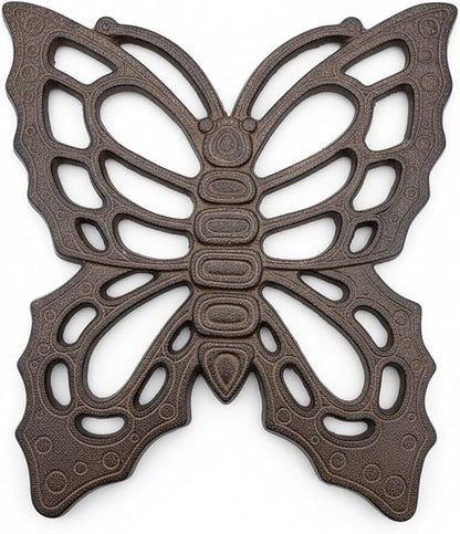Comfy Hour 11" Brown Butterfly Cast Iron Stepping Stone, Rustic Antique Vintage Figurine Style Home Decor, Heavy Duty Metal Garden Pathway Paver