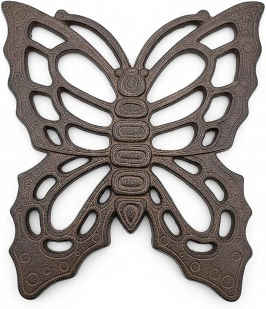 Comfy Hour 11" Brown Butterfly Cast Iron Stepping Stone, Rustic Antique Vintage Figurine Style Home Decor, Heavy Duty Metal Garden Pathway Paver