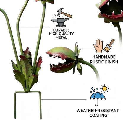 Carnivorous Piranha Plant Metal Garden Stake Decor - Whimsical Handmade Iron Sculpture for Creepy Decorative Garden Sculpture Stake for Lawn, Unique Metal Art Ornament for Gift