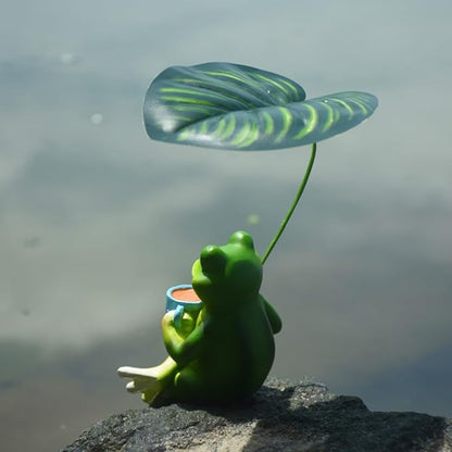 OwMell Frog Statue for Garden, Green Frog Figurine for Outdoor Decor Yard and Garden Decoration Resin Sculpture 6 Inches - Coffee & Leaf