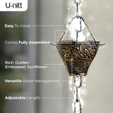 U-nitt Rain Chain Water Collection for Gutters Rainwater Catcher & Diverter, 8.5 FT Chains for Outside Garden, Sunflower Cups, Roof Downspout, Works with Heavy Rain, w/Gutter Clip for Rainchains