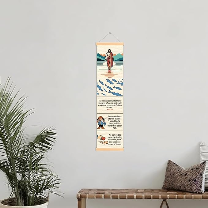 Fishers of Men Banner, Church Banner, Christian Rustic Hanging Door Flag, Farmhouse Decorations Outdoor Indoor, Church Activity Decor, Bible Lesson, Scripture and Words Decorations