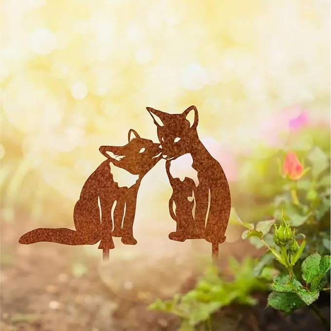 Garden Outdoor Fox Decoration Metal Yard Art Animal Corten Steel Garden Decor Decoration Stake Gift Handmade Wall Art for Yard Lawn Trees Fences Gates Windows Walls-15.7INX15.7IN