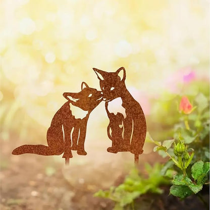 Garden Outdoor Fox Decoration Metal Yard Art Animal Corten Steel Garden Decor Decoration Stake Gift Handmade Wall Art for Yard Lawn Trees Fences Gates Windows Walls-15.7INX15.7IN
