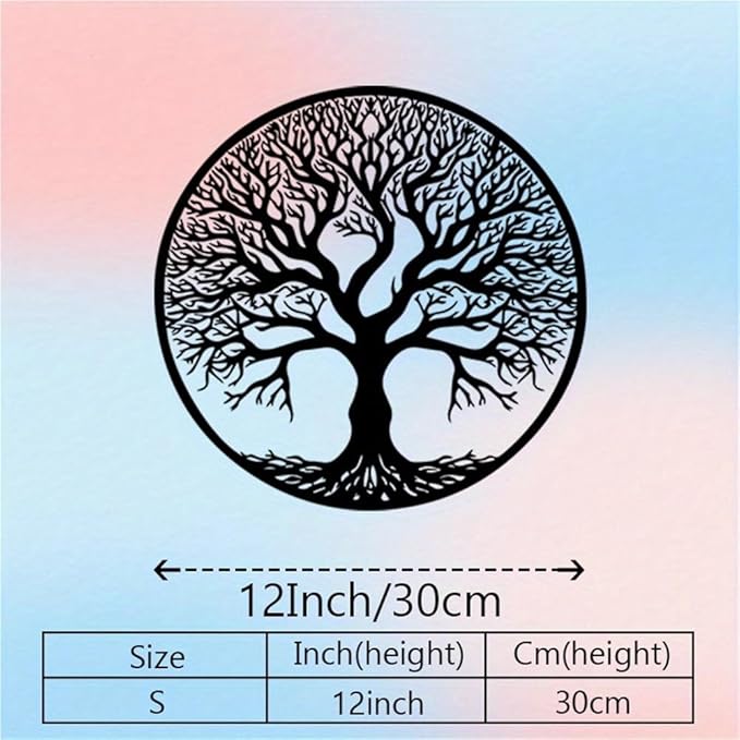 WPCJREU Black Metal Tree of Life Wall Art - Large Outdoor Weather-Resistant Iron Decor with Intricate Leaf Design for Garden, Patio, Porch, Nature-Themed Christmas Decor(30CM/12INCH)