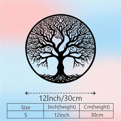 WPCJREU Black Metal Tree of Life Wall Art - Large Outdoor Weather-Resistant Iron Decor with Intricate Leaf Design for Garden, Patio, Porch, Nature-Themed Christmas Decor(30CM/12INCH)