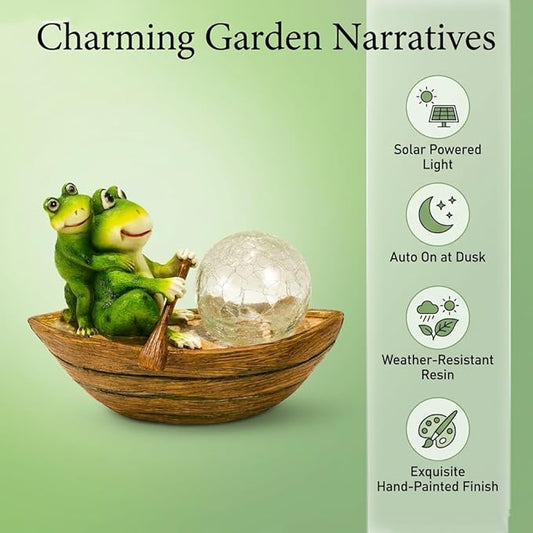 Rezpuao Garden Statue of Frog,Garden Decor Frog Figurine,Frogs Outdoor Statue,Solar Decor for Patio,Balcony,Yard,Lawn Ornament