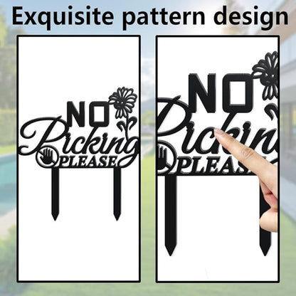 WADORN No Picking Please Metal Decorative Garden Stakes, Funny No Picking Please Warning Metal Yard Sign Funny Garden Ornament Gifts Black Yard Art Decoration for Outdoor Backyard Patio Lawn Walkways