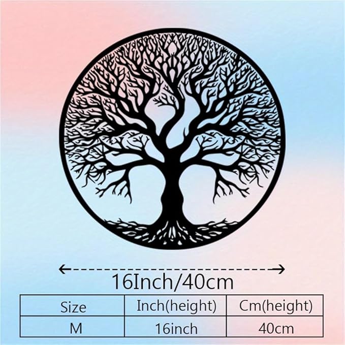 WPCJREU Black Metal Tree of Life Wall Art - Large Outdoor Weather-Resistant Iron Decor with Intricate Leaf Design for Garden, Patio, Porch, Nature-Themed Christmas Decor(40CM/16INCH)