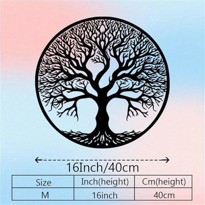WPCJREU Black Metal Tree of Life Wall Art - Large Outdoor Weather-Resistant Iron Decor with Intricate Leaf Design for Garden, Patio, Porch, Nature-Themed Christmas Decor(40CM/16INCH)