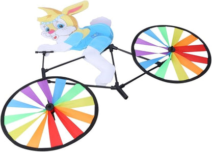 3D Animal on Bike DIY Windmill, Lawn Yard Garden Colorful Wind Spinner Decor (Bullfrog)