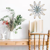 hogardeck Metal Flower Farmhouse Wall Decor, 16" Large Floral Metal Blue White Wall Art for Indoor Outdoor, Boho Wall Decor for Bathroom, Living Room, Kitchen, Bedroom, Porch, Garden, Yard