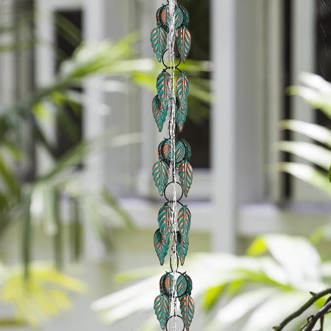 dreamysoul Rain Chains for Outside, 7.87FT Metal Leaf Adjustable Rain Chain, Decorative Rain Catcher Chains for Gutters, Downspout, Eaves, Drainage
