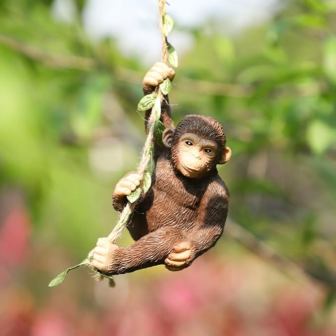 Hanging Animal Garden Statue Outdoor Tree Hugger, Resin Climbing on Vine Figurine Wall Art Sculpture for Patio Lawn Yard Ornaments (Monkey)