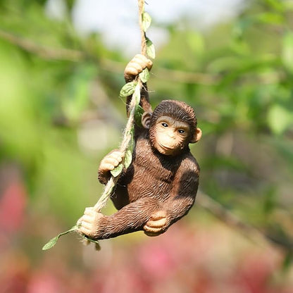 Hanging Animal Garden Statue Outdoor Tree Hugger, Resin Climbing on Vine Figurine Wall Art Sculpture for Patio Lawn Yard Ornaments (Monkey)