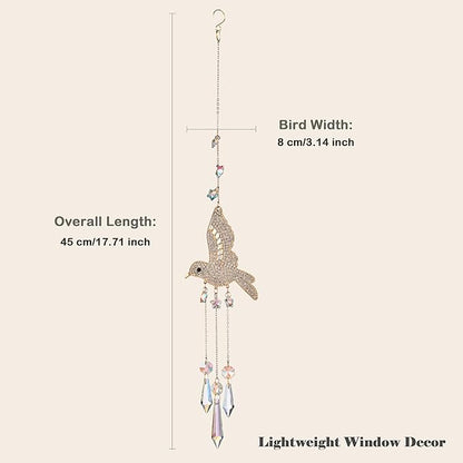 Hummingbird Crystal Suncatcher for Window Hanging, Rainbow Maker Prism Ornament with Hook, Sparkling Sun Catcher Decor for Home, Patio, Garden, Bird Lover Gift (Teardrop Crystal)
