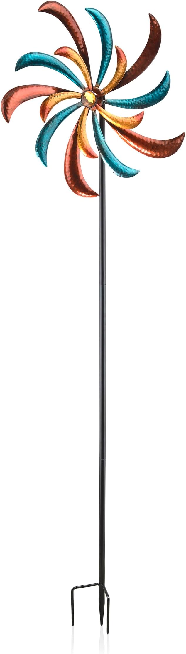 Alpine Corporation 63" Tall Outdoor Curved Blade Windmill Stake Kinetic Spinner, Multicolor