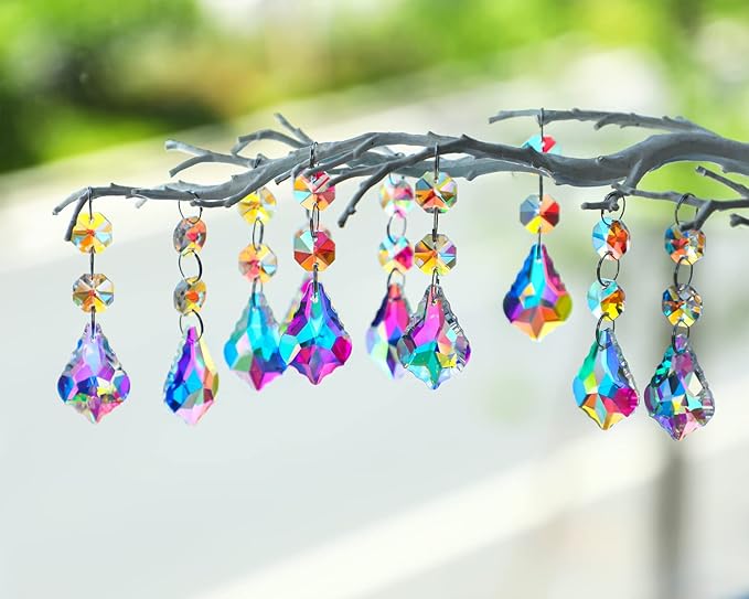 KANPURA 25pcs 38mm Suncatcher with Crystals Horse Eyes Chandelier Prism Replacement Pendant,Hanging Crystals Glass Octagon Beads for Window Christmas Tree Home Decor(AB)